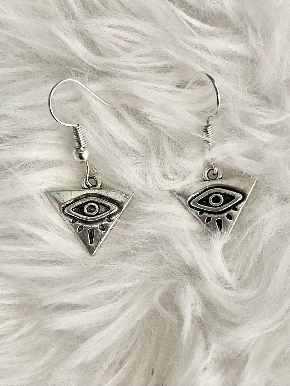 Silver Triangle Evil Eye Dangle Earrings - Unbranded